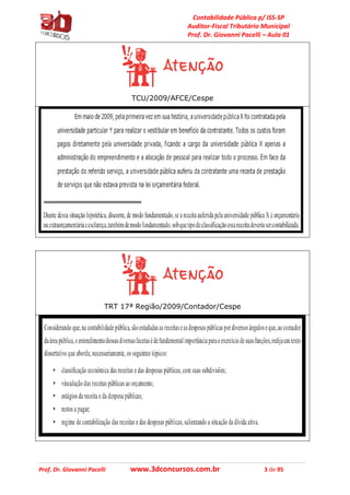 Contabilidade Pública p/ ISS-SP
Auditor-Fiscal Tributário Municipal
Prof. Dr. Giovanni Pacelli – Aula 01
Prof. Dr. Giovanni Pacelli www.3dconcursos.com.br 3 de 95
TCU/2009/AFCE/Cespe
TRT 17ª Região/2009/Contador/Cespe
 