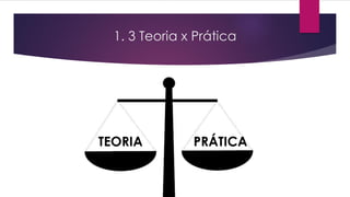 1. 3 Teoria x Prática
TEORIA PRÁTICA
 