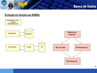 4
Banco de Dados
Evolução em direção aos SGBDs:
 