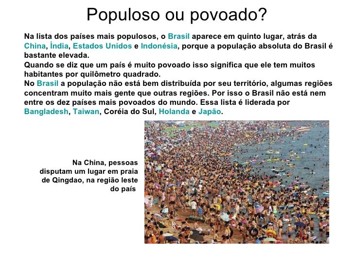 Diferencie Um País Populoso De Um País Povoado
