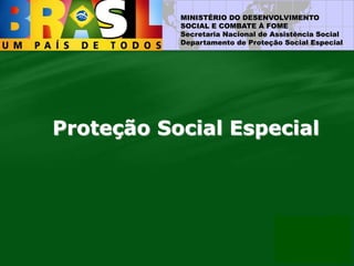 MINISTÉRIO DO DESENVOLVIMENTO
SOCIAL E COMBATE À FOME
Secretaria Nacional de Assistência Social
Departamento de Proteção Social Especial
Proteção Social Especial
 