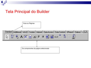Tela Principal do Builder Os componentes da página selecionada Guia ou Páginas 