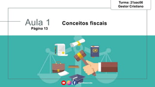 Aula 1 Conceitos fiscais
Turma: 21aac06
Gestor Cristiano
Página 13
@professorcbs
 