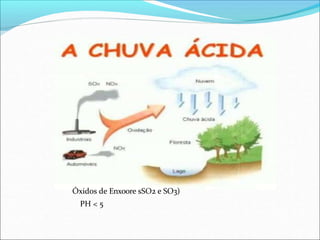 Óxidos de Enxoore sSO2 e SO3)
PH < 5
 