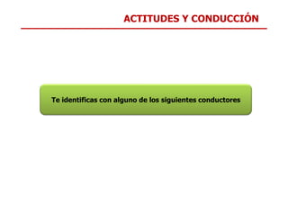 ACTITUDES Y CONDUCCIÓN
Te identificas con alguno de los siguientes conductores
Te identificas con alguno de los siguientes conductores
 