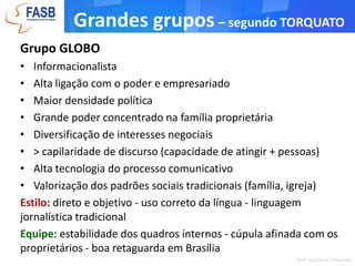 Fator econômicoO jornalismo como...indústria – geralmente nas mãos do capital privado, submetido às regras do mercado – os jornalistas como assalariados