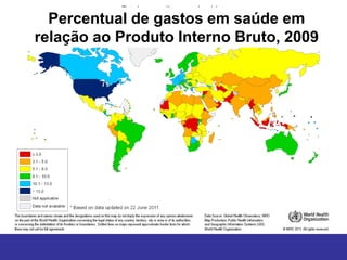 Percentual de gastos em saúde em
relação ao Produto Interno Bruto, 2009
 