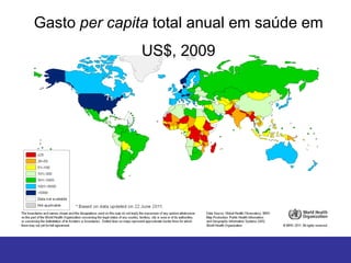 Gasto per capita total anual em saúde em
              US$, 2009
 