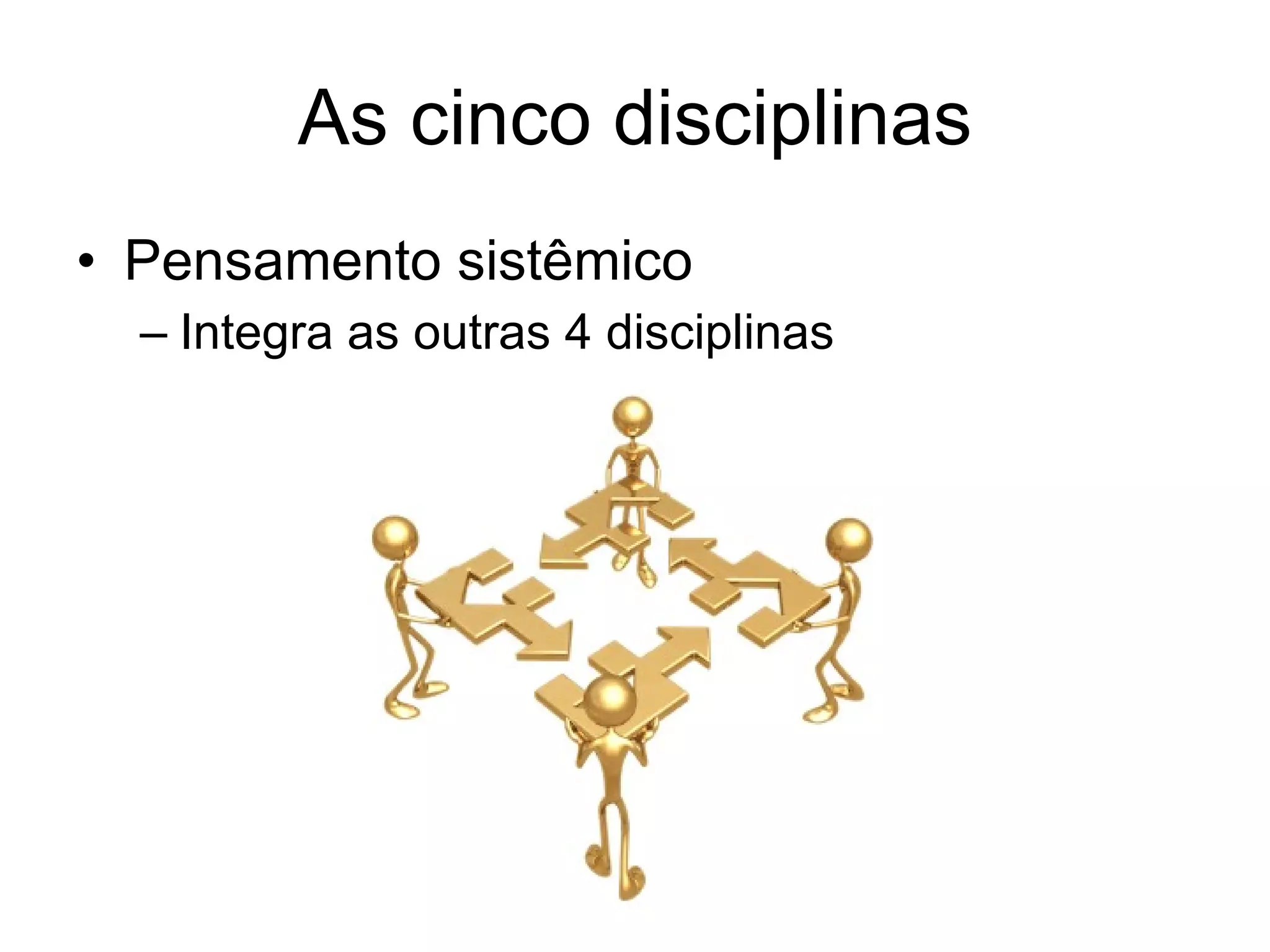 As cinco disciplinas Pensamento sistêmico Integra as outras 4 disciplinas 