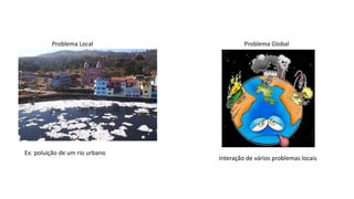 Problema Local
Ex: poluição de um rio urbano
Problema Global
Interação de vários problemas locais
 