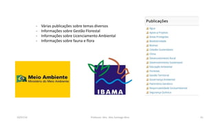 19/07/16 Professor: Msc. Alex Santiago Nina 41
- Várias publicações sobre temas diversos
- Informações sobre Gestão Florestal
- Informações sobre Licenciamento Ambiental
- Informações sobre fauna e flora
 