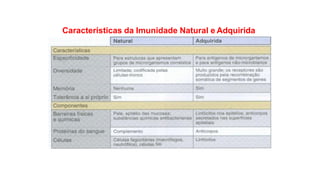 Características da Imunidade Natural e Adquirida
 