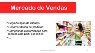 Segmentação de clientes;
Recomendação de produtos;
Campanhas customizadas para
clientes com perfil específico;
...
Mercado de Vendas
10Prof. Dr. Rodrigo Lins Rodrigues
 