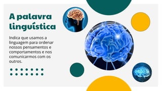 Indica que usamos a
linguagem para ordenar
nossos pensamentos e
comportamentos e nos
comunicarmos com os
outros.
A palavra
linguística
 