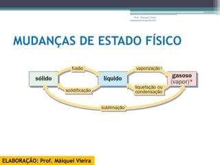Prof. Maiquel Vieira
                                   engmaiquel@gmail.com




   MUDANÇAS DE ESTADO FÍSICO




ELABORAÇÃO: Prof. Máiquel Vieira
 