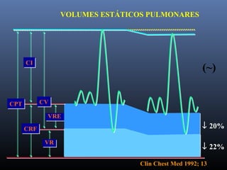 VREVRE
CPTCPT
CICI
CVCV
VRVR
CRFCRF
Clin Chest Med 1992; 13
(~)
↓ 20%
↓ 22%
VOLUMES ESTÁTICOS PULMONARES
 
