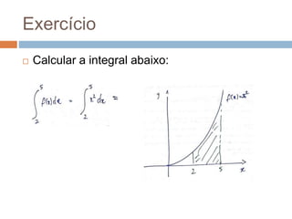Exercício
 Calcular a integral abaixo:
 