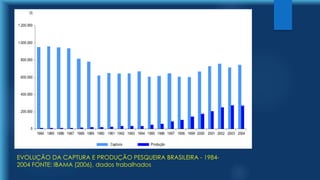 EVOLUÇÃO DA CAPTURA E PRODUÇÃO PESQUEIRA BRASILEIRA - 1984-
2004 FONTE: IBAMA (2006), dados trabalhados
 