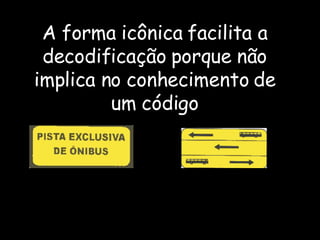 A informação da memória externa pode ser passada de forma icônica ou simbólica A forma icônica facilita a decodificação porque não implica no conhecimento de um código 