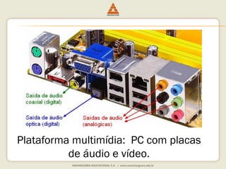 Plataforma multimídia: PC com placas
de áudio e vídeo.
 