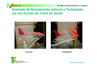 Exemplo de Escoamento laminar e Turbulento
em um Ensaio de Túnel de Vento
Aula 10 Prof. MSc. Luiz Eduardo Miranda J. Rodrigues
Mecânica dos Fluidos
Laminar Turbulento
 