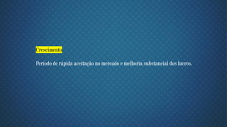 Crescimento
Período de rápida aceitação no mercado e melhoria substancial dos lucros.
 