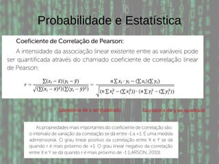 Probabilidade e Estatística
Somatória de x ao quadrado Somatória de y ao quadrado
 