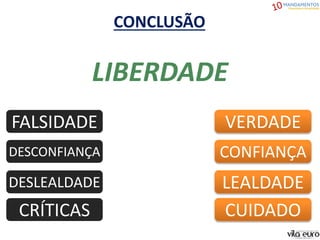 CONCLUSÃO
LIBERDADE
FALSIDADE
DESCONFIANÇA
DESLEALDADE
CRÍTICAS
VERDADE
CONFIANÇA
LEALDADE
CUIDADO
 