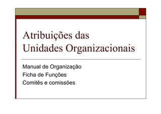 Atribuições das
Unidades Organizacionais
Manual de Organização
Ficha de Funções
Comitês e comissões
 