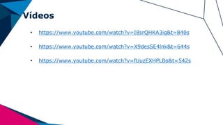 Vídeos
• https://www.youtube.com/watch?v=I8srQHKA3ig&t=840s
• https://www.youtube.com/watch?v=X9desSE4lnk&t=644s
• https://www.youtube.com/watch?v=fUuzEXHPLBo&t=542s
 