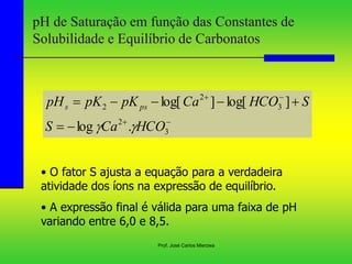 Prof. José Carlos Mierzwa
pH de Saturação em função das Constantes de
Solubilidade e Equilíbrio de Carbonatos






...