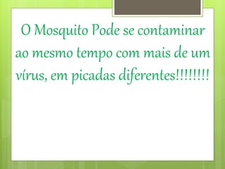 O Mosquito Pode se contaminar
ao mesmo tempo com mais de um
vírus, em picadas diferentes!!!!!!!!
 