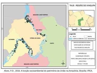 Alves, F.O., 2016. A função socioambiental do patrimônio da União na Amazônia. Brasília: IPEA.
 