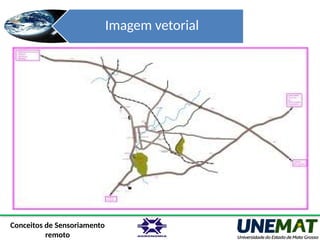 Imagem vetorial
 Está associada à escala de representações de uma
carta (não sofrendo influência)
 Mapas esquemáticos, croquis, representações
gráficas.
Conceitos de Sensoriamento
remoto
 