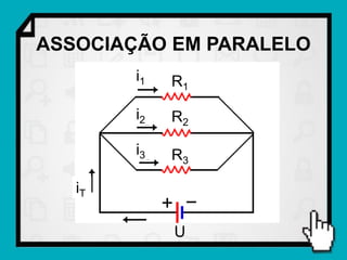 ASSOCIAÇÃO EM PARALELO
        i1   R1

        i2   R2

        i3   R3

   iT

             U
 
