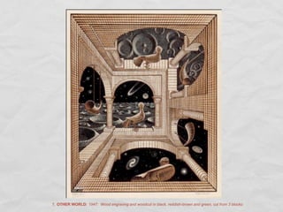 7. OTHER WORLD: 1947: Wood engraving and woodcut in black, reddish-brown and green, cut from 3 blocks:
 