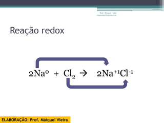 Prof. Maiquel Vieira
                                   engmaiquel@gmail.com




   Reação redox



             2Na0 + Cl2  2Na+1Cl-1



ELABORAÇÃO: Prof. Máiquel Vieira
 