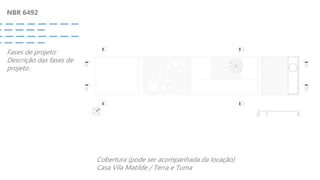 NBR 6492
Fases de projeto:
Descrição das fases de
projeto
Cobertura (pode ser acompanhada da locação)
Casa Vila Matilde / Terra e Tuma
 