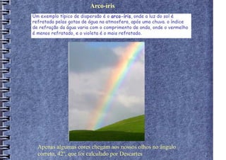 Arco-íris




Apenas algumas cores chegam aos nossos olhos no ângulo
correto, 42o, que foi calculado por Descartes
 