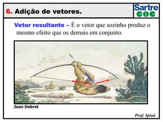 Prof. Ipiaú
6. Adição de vetores.
Vetor resultante – É o vetor que sozinho produz o
mesmo efeito que os demais em conjunto.
Jean Debret
 