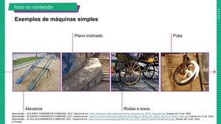 2025_AF_V1
Alavanca
Plano inclinado Polia
Rodas e eixos
Reprodução – EDUARDO P/WIKIMEDIA COMMONS, 2012. Disponível em: https://commons.wikimedia.org/wiki/File:Gangorra_do_SESC_Nogueira.jpg. Acesso em: 8 set. 2024.
Reprodução – EDUARDO P/WIKIMEDIA COMMONS, 2011. Disponível em: https://commons.wikimedia.org/wiki/File:Escada_e_rampa_em_Morro_de_S%C3%A3o_Paulo.jpg. Acesso em: 8 set. 2024.
Reprodução – W. BULACH/WIKIMEDIA COMMONS, 2021. Disponível em: https://commons.wikimedia.org/wiki/File:.00_4705_Coup%C3%A9-Pferdekutsche.jpg. Acesso em: 8 set. 2024.
© PxHere
Exemplos de máquinas simples
Foco no conteúdo
 