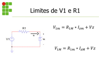 Limites de V1 e R1
𝑉1𝑚 = 𝑅1𝑀 ∗ 𝐼𝑧𝑚 + 𝑉𝑧
𝑉1𝑀 = 𝑅1𝑚 ∗ 𝐼𝑧𝑀 + 𝑉𝑧
 