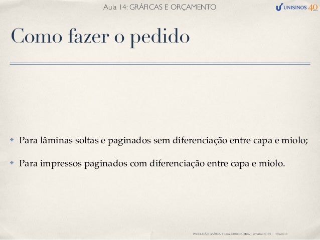 PRODUÇÃO GRÁFICA - AULA 14 - Acompanhamento e Orçamento