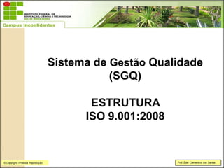 Sistema de Gestão Qualidade
(SGQ)
ESTRUTURA
ISO 9.001:2008
Prof. Éder Clementino dos Santos
© Copyright –Proibida Reprodução.
 