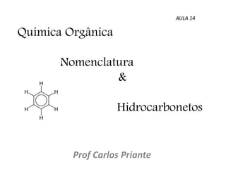 Química Orgânica
Nomenclatura
&
Hidrocarbonetos
Prof Carlos Priante
AULA 14
 