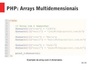 20 / 24
PHP: Arrays Multidemensionais
 