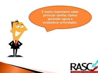 5º 
Todos os dias de trabalho devem ser 
formados por uma mescla de 
atividades A, B e C. Planeje um 
número de tarefas que você poderá 
concluir num só dia, tendo o cuidado 
de não esticar demais a jornada de 
trabalho. Distribua os três tipos de 
tarefas aleatoriamente ao longo do 
expediente: desse modo, você poderá 
alternar momentos de intensa 
concentração dedicados as tarefas A, 
com momentos menos tensos das 
tarefas B e C. 
 