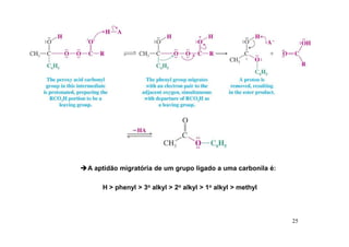 25
A aptidão migratória de um grupo ligado a uma carbonila é:
H  phenyl  3o alkyl  2o alkyl  1o alkyl  methyl
 