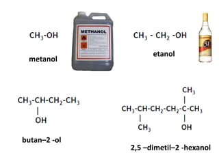 2,5 –dimetil–2 -hexanol
metanol
etanol
butan–2 -ol
 