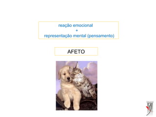 reação emocional
+
representação mental (pensamento)
AFETO
 